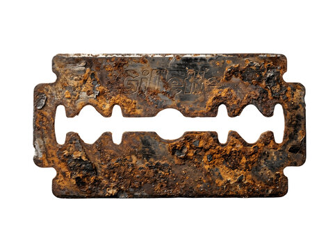 A heavily rusted and corroded vintage gillette doubleedged safety razor blade isolated on transparent background