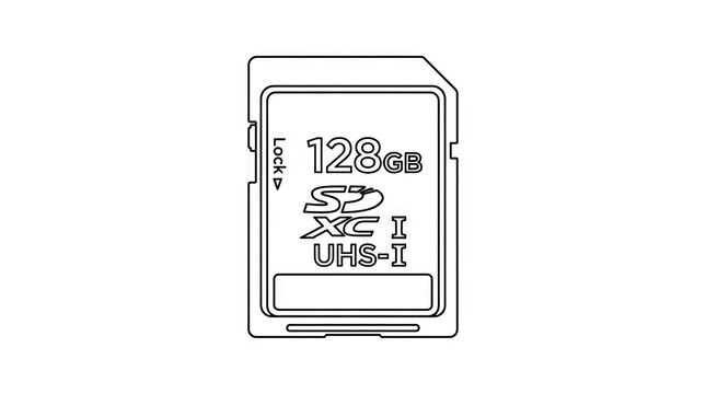 Detailed SDXC memory card storage line art.
