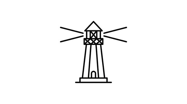 Minimalist coastal lighthouse beacon line art icon.