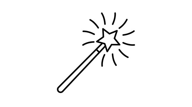 Simple magic wand icon with star and sparkles.