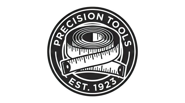 Vintage precision tools tape measure badge logo design.