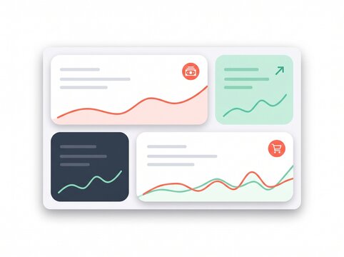 E-commerce sales dashboard widget layout with data graphs