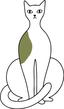 Naive hand-drawn cat illustration with olive patch