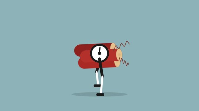 Cartoon Character Holding Ticking Bomb Flat Illustration