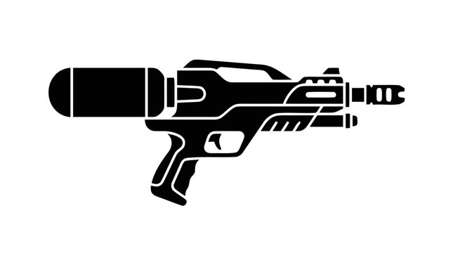 Vector illustration of black silhouette of a futuristic toy water gun on a transparent background