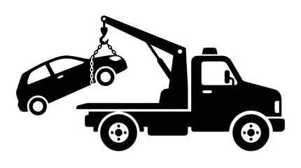 Fototapeta premium Vector illustration of tow truck icon with car on a transparent background