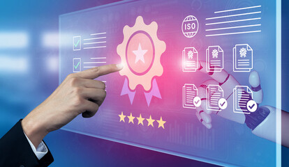 A visual representation of quality assurance integrating human expertise with robotic assistance,...