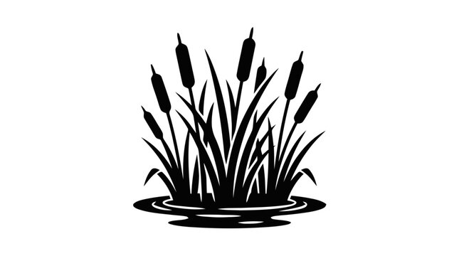 Vector illustration of cattail reeds growing in water on a transparent background