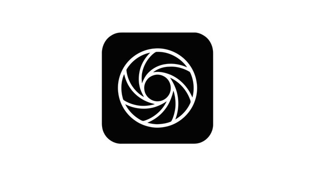 Vector illustration of camera shutter aperture icon in a rounded square on a transparent background