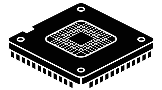 Vector illustration of detailed computer processor chip icon on a transparent background