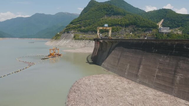 Inguri hydropower dam reservoir Georgia Caucasus renewable energy water infrastructure, mountain landscape, hydroelectric engineering and sustainable power generation.