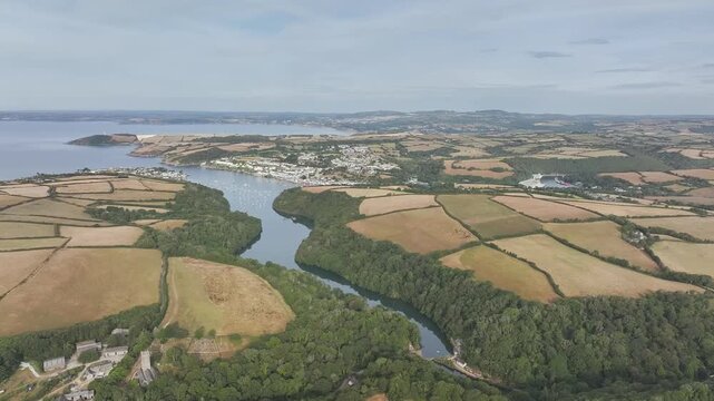 Cornwall Fields and Farms from a drone, Polruan, Cornwall, England