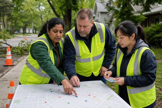 Urban Tree Health Assessment - three municipal staff triage storm damaged street trees