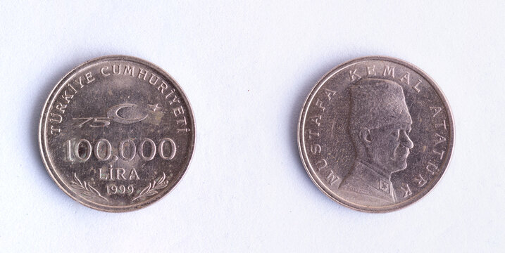 Turkey 100000 Lira Coin 1999 Featuring Mustafa Kemal Atat&uuml;rk Obverse and Reverse
