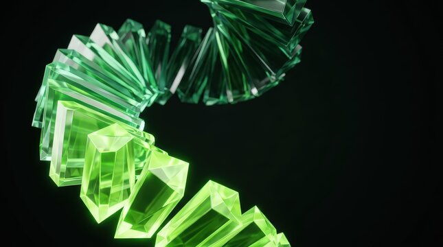 Vibrant green crystalline dna helix structure floating in darkness symbolizing genetic science and biological engineering concepts for educational use