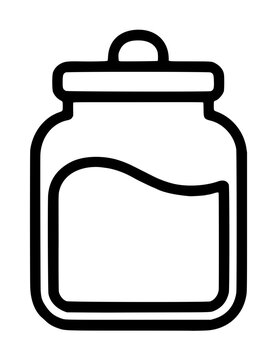 Clean Minimalist Black and White Dry Goods Jar Icon with Lid - Hand Traced Vector Illustration for Food Storage, Kitchen Organization, Pantry Design, and Culinary Graphic