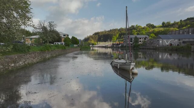 River Dart in Totnes from a drone, Devon, England