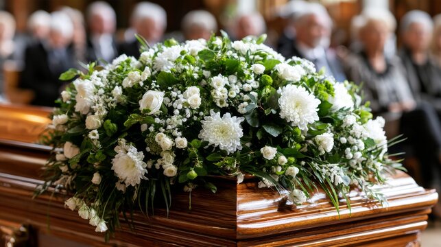 bouquet of white flowers on a grave