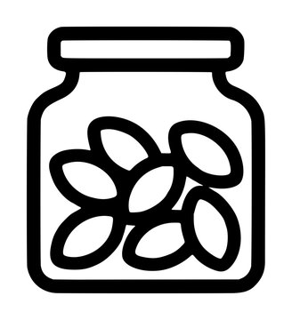 Candied Nuts Jar Hand-Drawn Black and White Vector Icon Line Illustration on Transparent Background for Web and Graphic Design - professional high resolution commercial detailed commercial stock