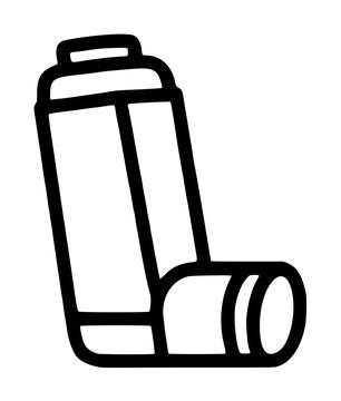 Asthma Rescue Inhaler Medical Device Minimalist Black Outline Vector Icon for Healthcare and Respiratory Treatment - professional high resolution commercial stock detailed commercial stock imagery