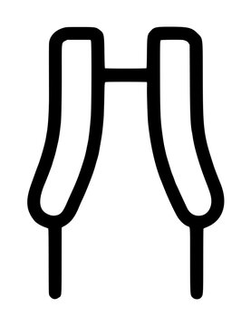 Backpack straps vector icon with bold black outline illustration of bag shoulder straps and buckles. Perfect for travel hiking camping outdoor adventure design projects and graphic elements.
