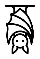 Fototapeta premium Cute Bat Hanging Upside Down Perched on Tree Branch Hand Drawn Vector Icon Illustration Simple Black White Line Art - professional high resolution commercial stock detailed commercial stock imagery