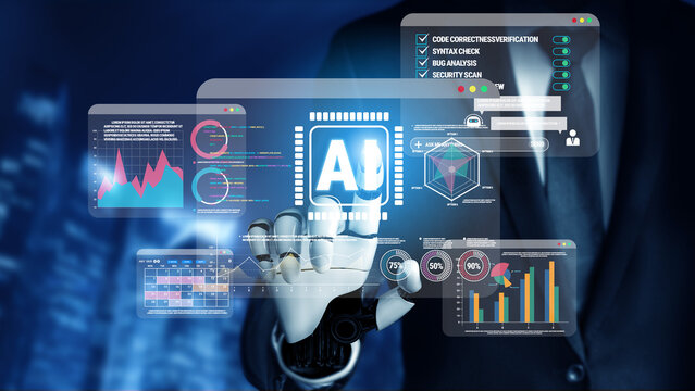 Futuristic Business Concept Showcasing Artificial Intelligence and Data Analysis with User Interaction in a High-Tech Environment Quark.