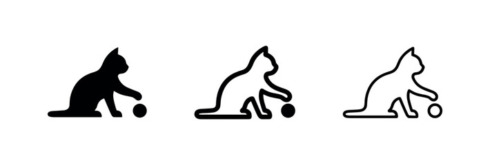 Cat playing with ball toy icon set for pet care branding © liubomir118809