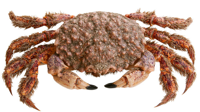 Isolated hairy spider crab with rough shell, marine animal, ocean crustacean wildlife
