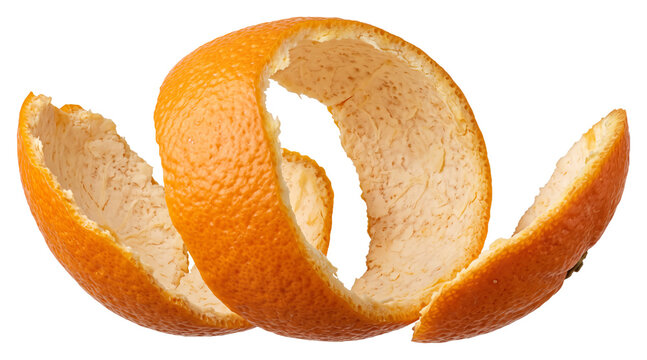 Separated orange peel sections with exposed white pith