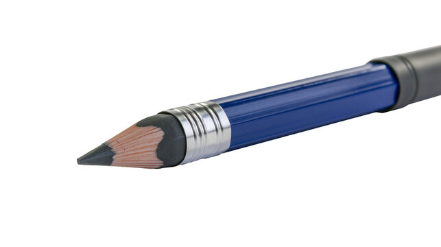 Isolated blue wooden pencil with sharpened graphite tip, indispensable tool for art and writing.