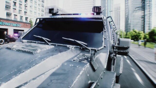 Police Car Emergency Response Exits Garage and Joins High-Speed Pursuit . Police Department.