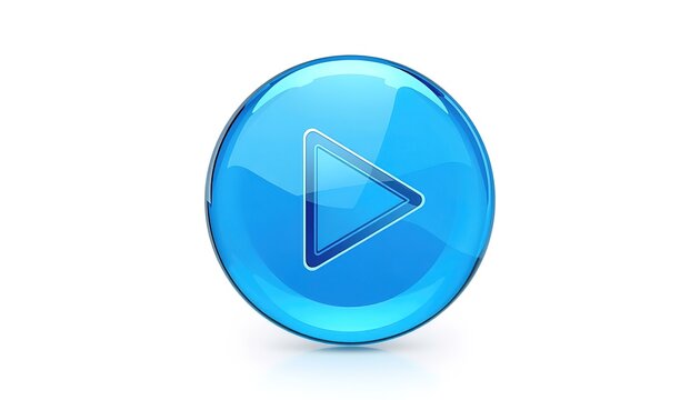 3D blue liquid glass play button set featuring translucent circular frames and triangle icons, designed in a modern glassmorphism style for video, audio, music, movies, and multimedia applications.