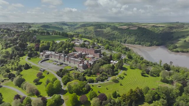 Britannia Royal Naval College from a drone, Dartmouth, River Dart, Devon, England
