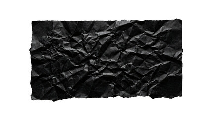 Fototapeta premium Rectangular piece of dark black crumpled paper with rough jagged edges presented on transparent background