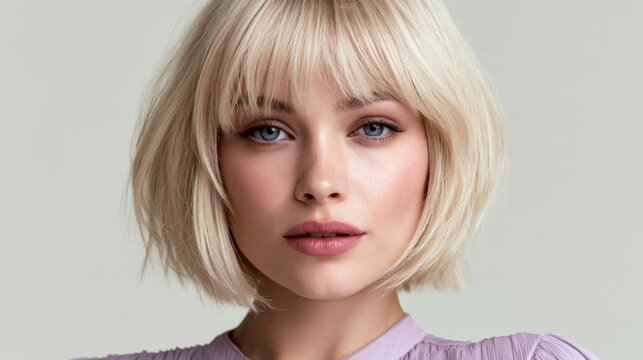 Portrait of a beautiful young woman with short white hair.