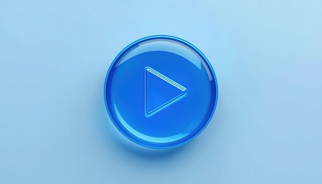 3D blue liquid glass play button set featuring translucent circular frames and triangle icons, designed in a modern glassmorphism style for video, audio, music, movies, and multimedia applications.