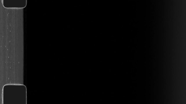 Vintage 16mm celluloid film border showing left side sprocket perforations and soundtrack line on black, loop
