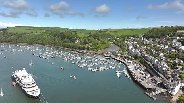 River Dart over Dartmouth and Kingswear from a drone, River Dart, Devon, England