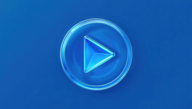 3D blue liquid glass play button set featuring translucent circular frames and triangle icons, designed in a modern glassmorphism style for video, audio, music, movies, and multimedia applications.