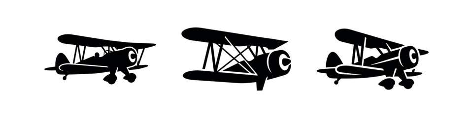 Vintage Biplane Aircraft and Historical Flight Icons © Lili