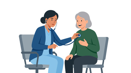 Fototapeta premium Doctor examines elderly patient with stethoscope during medical checkup