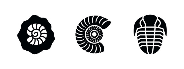 Prehistoric fossil ammonite trilobite icons © Lili