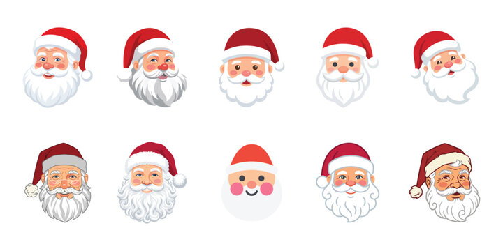 Set of cute hand drawn santa claus faces for your creative christmass holiday season design projects collection