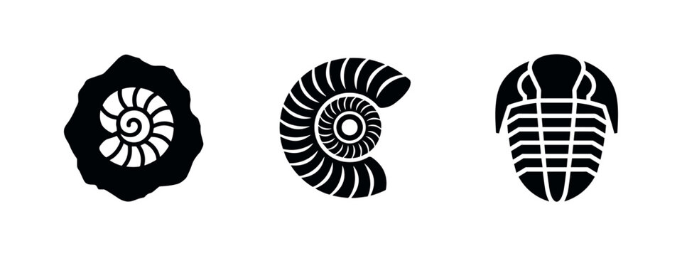 Prehistoric fossil ammonite trilobite icons