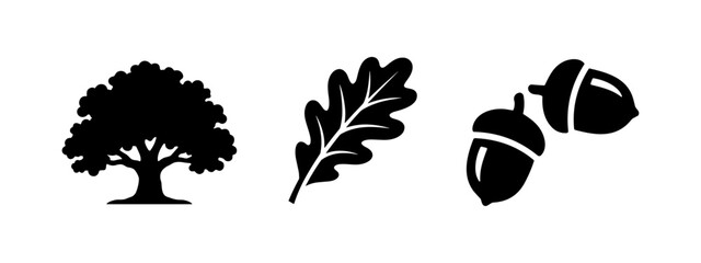 Oak tree, leaf, and acorn icons © Lili