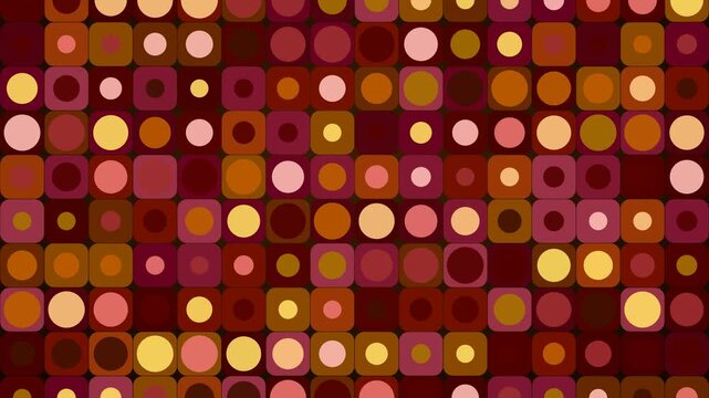 warm and vibrant retro geometric pattern with circles inside rounded squares offers a stylish background evoking a nostalgic vintage aesthetic