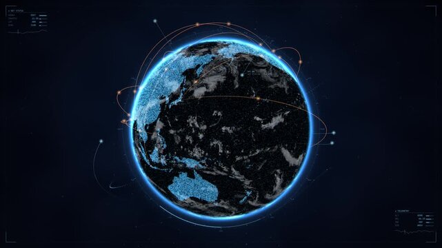 Digital planet Earth with network data connections spinning and zooming in on France