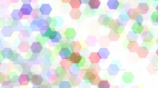 Layered pastel hexagons create a soft mosaic effect, offering a clean and modern aesthetic for creative backgrounds.
