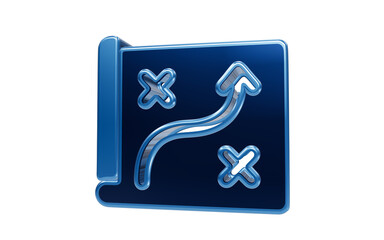 Strategic Plan Icon: A 3D glossy blue icon depicting a strategic plan with a winding arrow indicating progress towards a goal, surrounded by markers. © Rashed